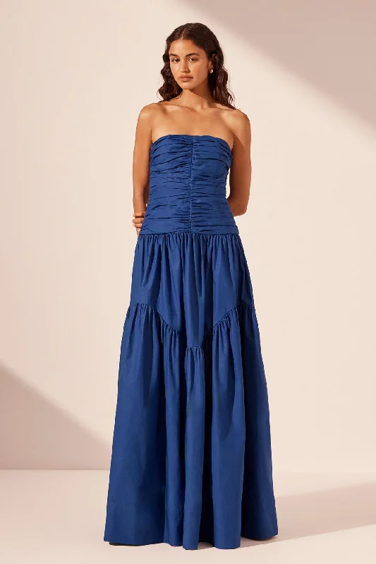 Windy vacation dress-MAIORI CONTOUR RUCHED MAXI DRESS - AZURE