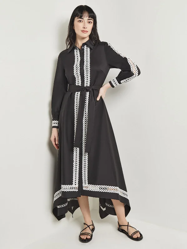 Shadow velvet dress-Maxi Dress - Eyelet Trim Cotton, Black & White