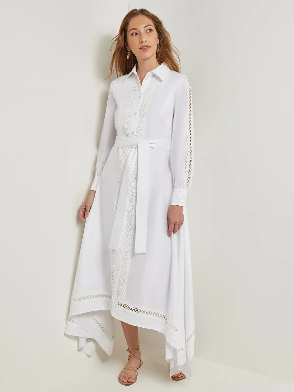 Dappled fringe dress-Maxi Dress - Eyelet Trim Cotton, White