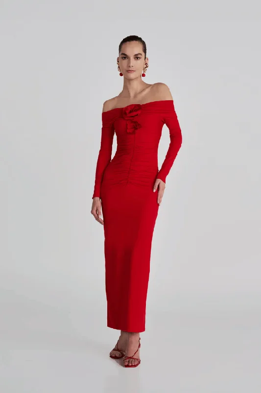 High-end cocktail dress-Heliosa Maxi Dress Red