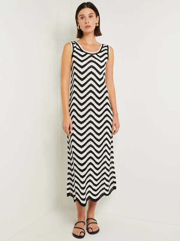 Fluid black dress-Midi Sheath Dress - Chevron Hem Intarsia Knit