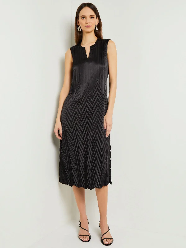 Enduring navy dress-Midi Sheath Dress - Chevron Textured Crepe De Chine