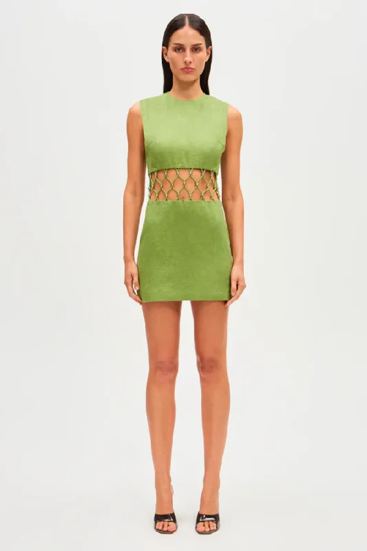 Rich damask dress-Ellie Mini Dress Avocado