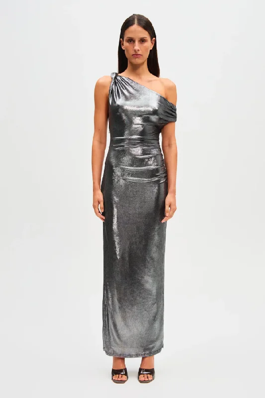 Bow-tie sundress-Nyra Metallic Gown Silver