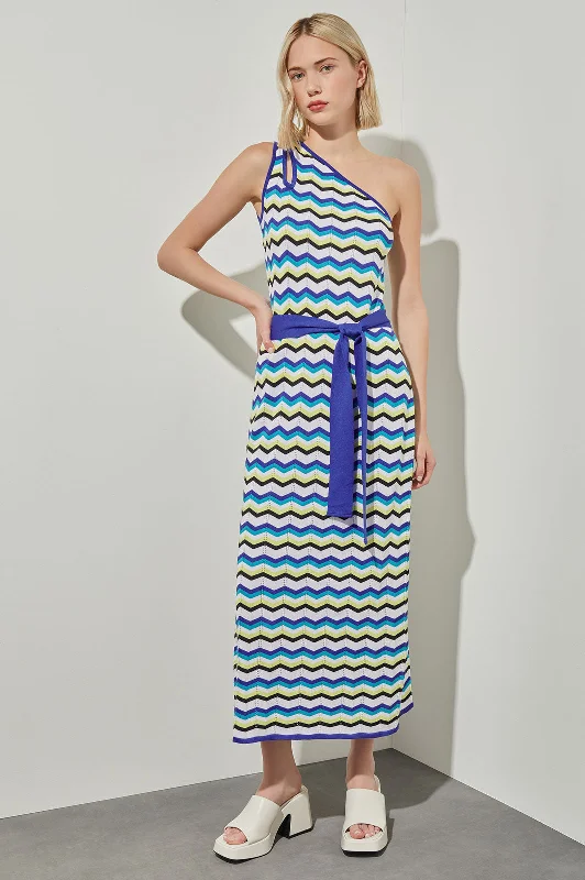 Fitted club dress-Modern Fit One-Shoulder Column Maxi Dress - Chevron Soft Knit