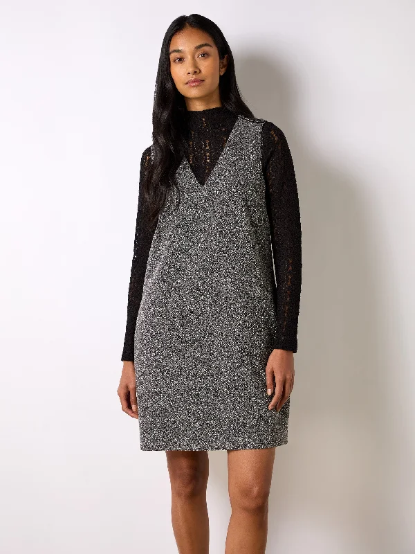 Hemmed elegant dress-Grey Textured V-Neck Mini Dress