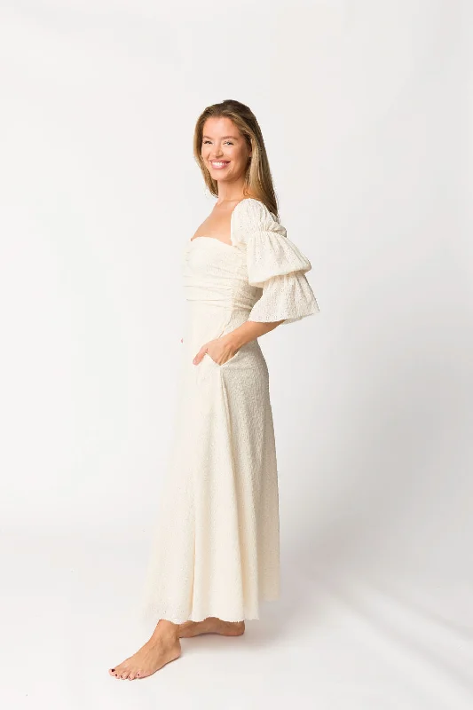 Sky beach dress-Corrine Tiered Sleeve Maxi Dress with Pockets in Ivory Cream - Bump Friendly