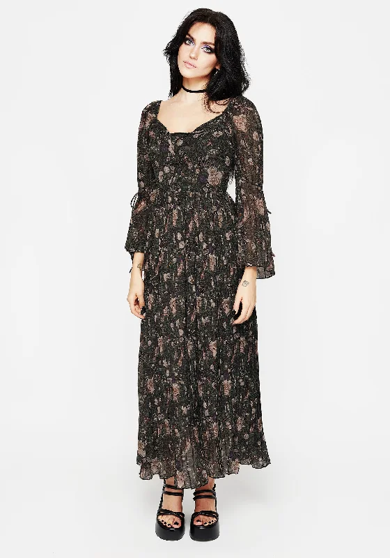 High-end cocktail dress-Ophelia Pleated Chiffon Maxi Dress