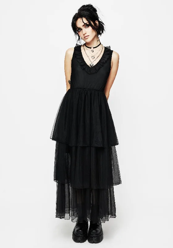 Plunge-neck picnic dress-Opus Layered Tulle Apron Maxi Dress