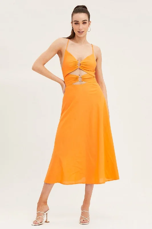 Packed multi-layer dress-Orange A Line Dress Midi