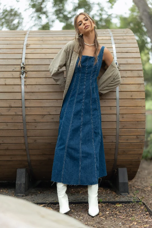 Slack dappled dress-Paneled Denim Maxi Dress