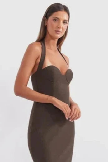 Grand gemstone dress-Socialite Halter Mini Dress Coffee