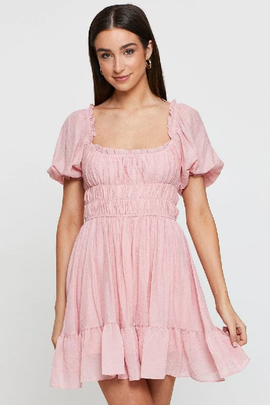 Swirl casual dress-Pink Dress Short Sleeve Mini