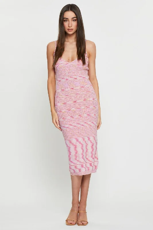 Citron bright dress-Pink Knit Dress Midi