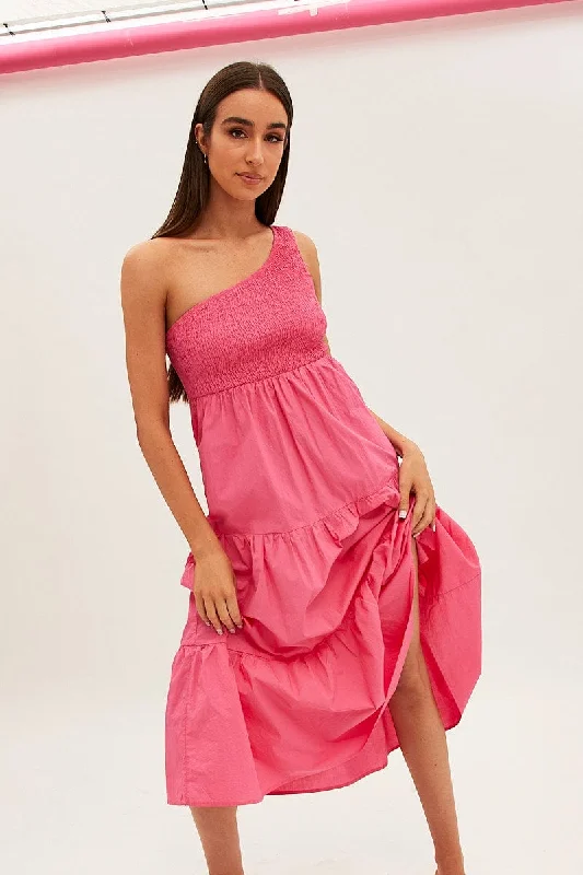 Onyx jewel dress-Pink Maxi Dress One Shoulder