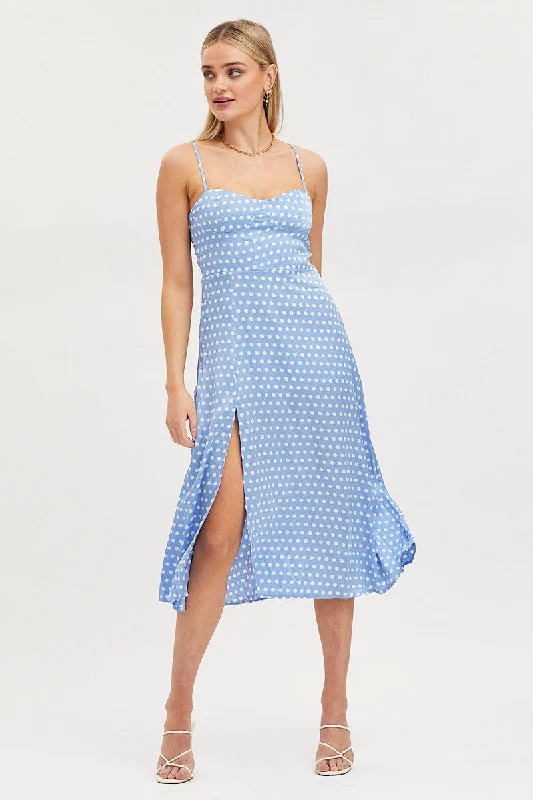 Thin light dress-Polka Dot Midi Dress Sleeveless Sweetheart Neckline