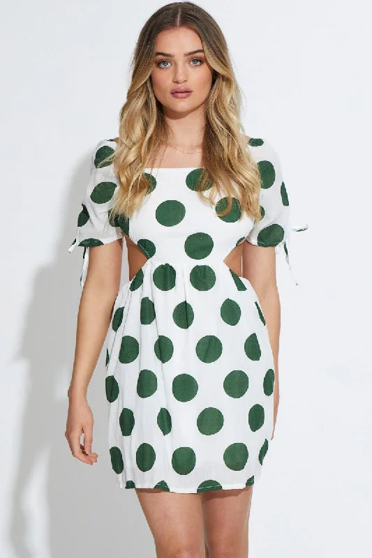 Wide maxi dress-Polka Dot Mini Dress Short Sleeve