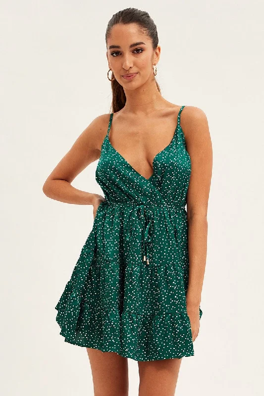 Bloom party dress-Polka Dot Skater Dress Sleeveless Mini Satin