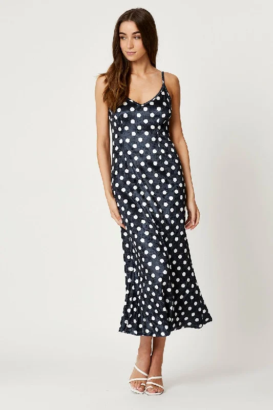 Grid shift dress-Polka Dot Velvet Midi Dress