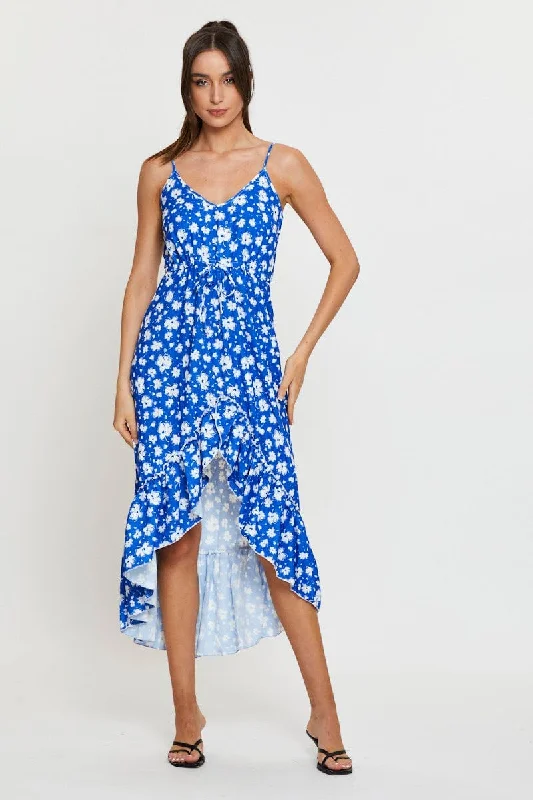 Bloom party dress-Print Midi Dress Sleeveless V Neck