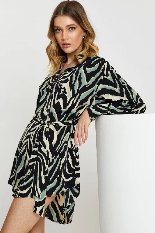 Striking bold dress-Print Mini Dress Long Sleeve Evening