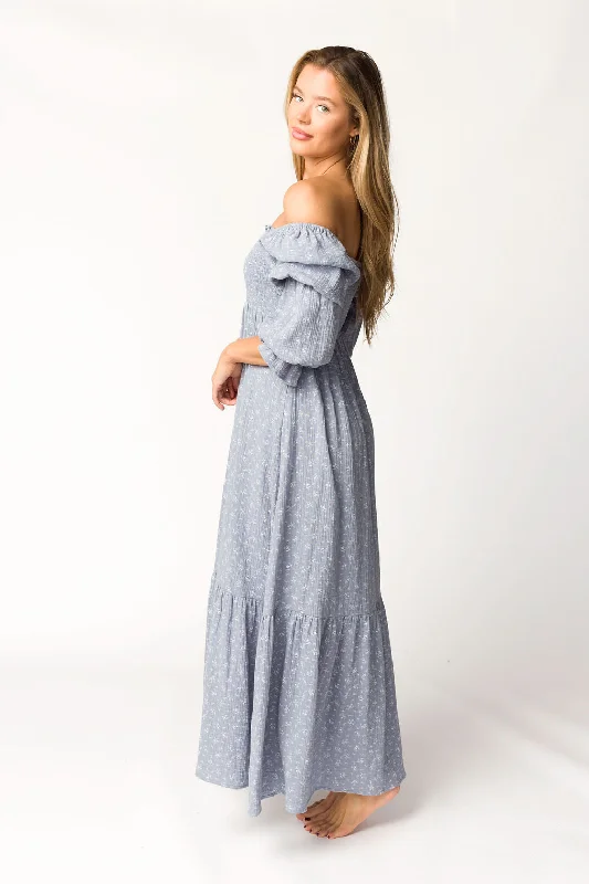 Petal ruffle dress-Emerson Gauze Maxi Dress in Indigo - Bump Friendly