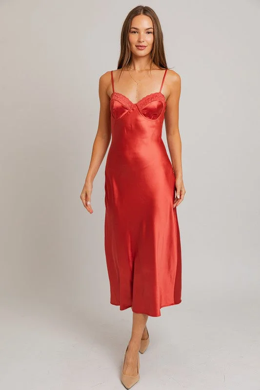 Play streamer dress-Pull Me In Satin Midi Dress