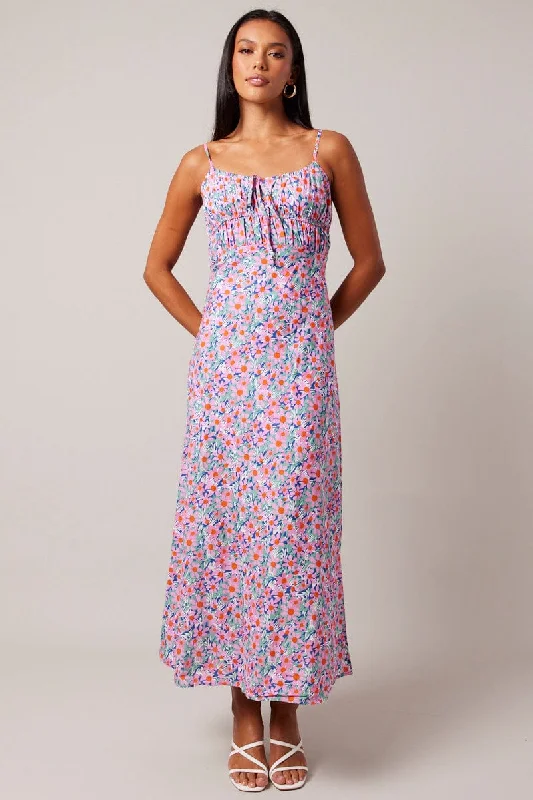 Seafoam trendy dress-Purple Ditsy Maxi Dress Strappy