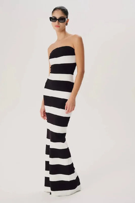 Claret evening dress-Lehua Knit Dress Black and White Stripe