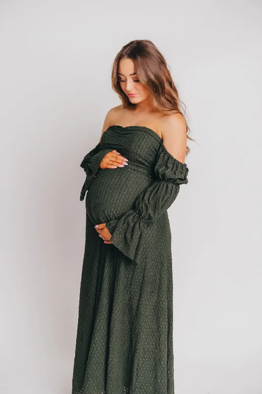 Ripple cocktail dress-Corrine Tiered Sleeve Maxi Dress with Pockets in Hunter Green - Bump Friendly