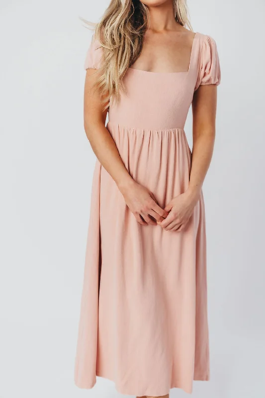 Relaxed maternity dress-August Open Back Midi Dress in Peony - Bump Friendly