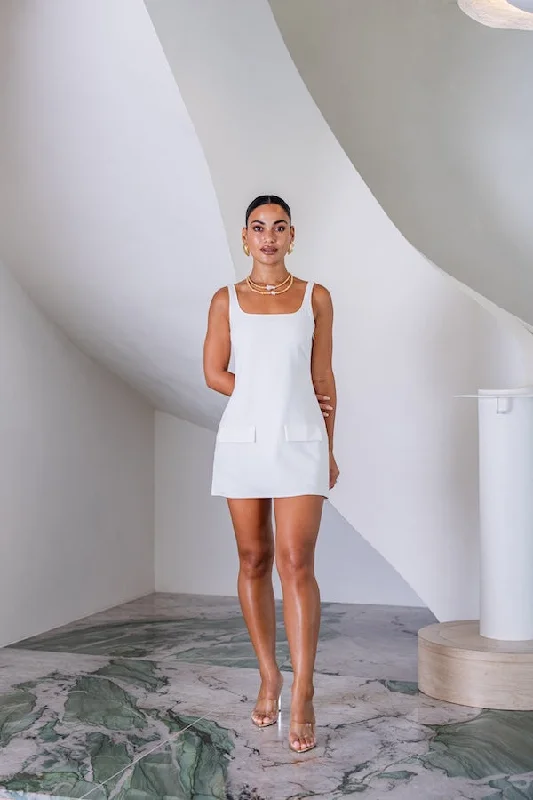 Crepe cocktail dress-Renee Tailored Mini Dress White