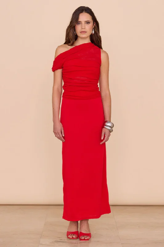 Hemmed formal dress-Thea Mesh Dress Chilli