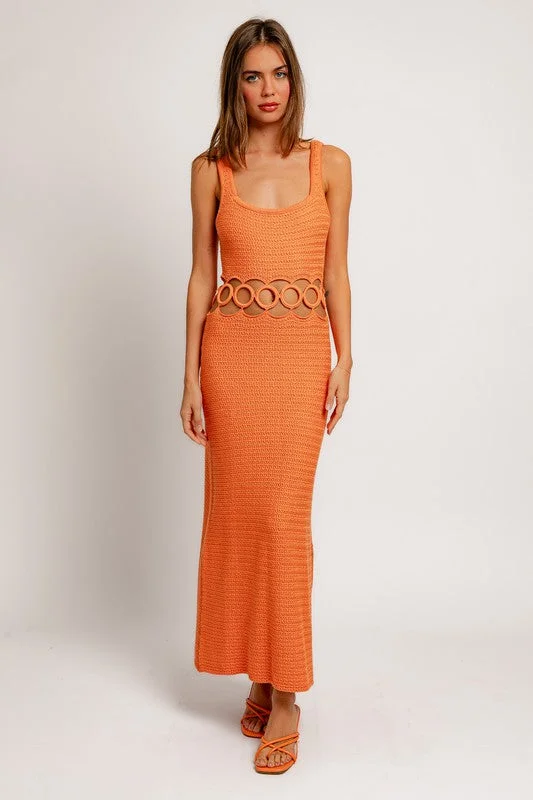 Shine flash dress-Bali Square Neck Sleeveless Crochet Midi Dress