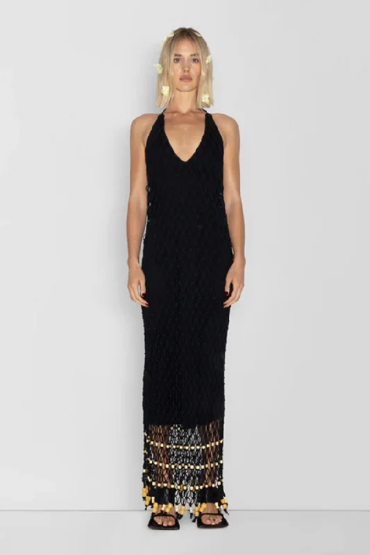 Neat office dress-Reis Macrame Maxi Dress Noir