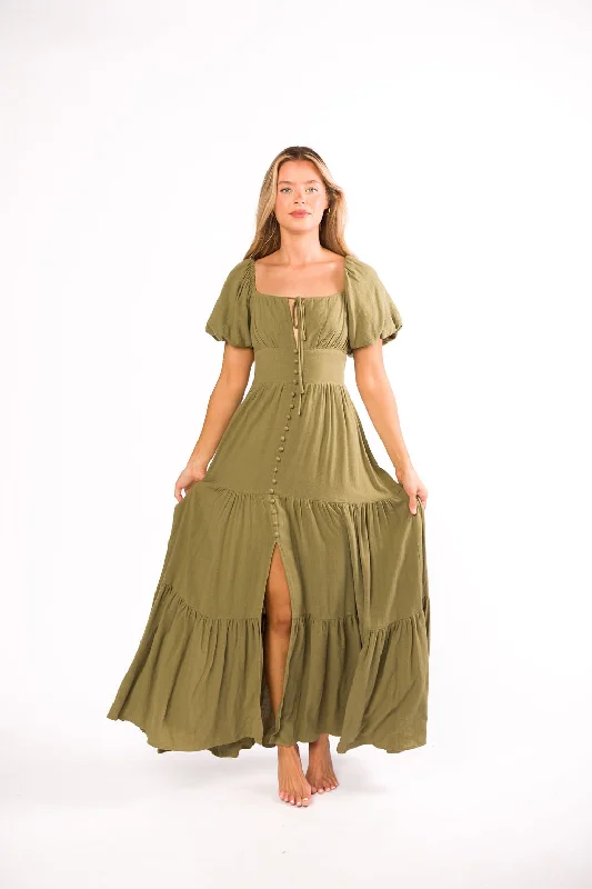 Spotted prairie dress-Genevieve Tiered Maxi Dress in Olive