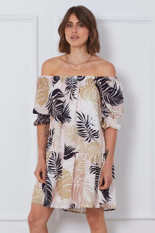 Vivid paradise dress-Trop Print Mini Dress Off Shoulder