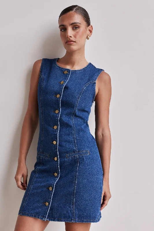 Faint soft dress-Vivian Denim Mini Dress (Blue)