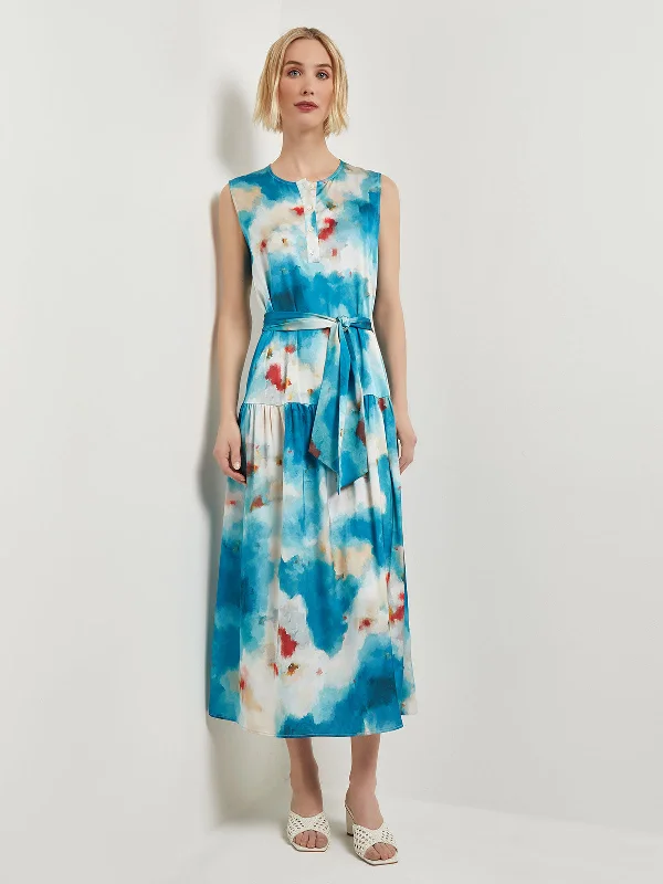 Slotted festival dress-Watercolor Removable Shawl Collar Crepe Maxi Dress