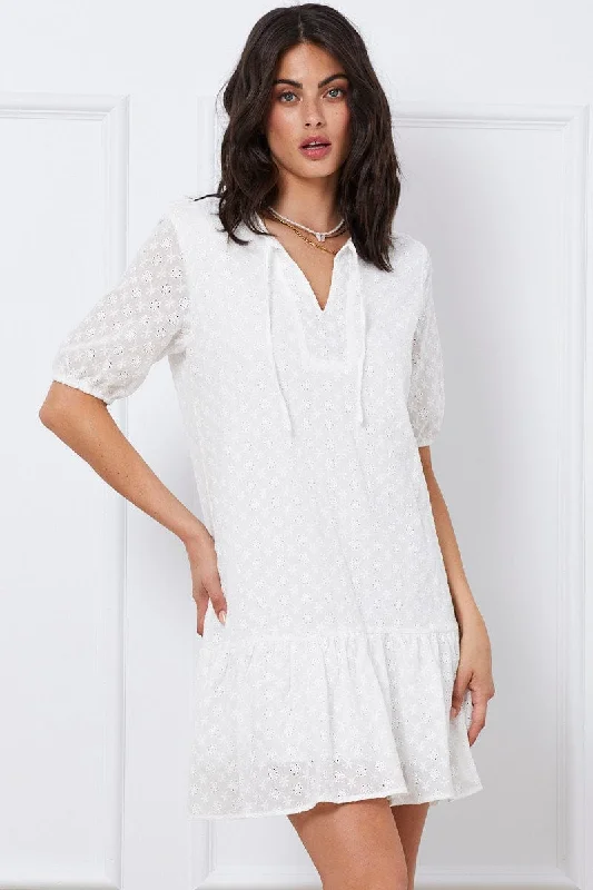 Windy vacation dress-White Mini Dress Short Sleeve