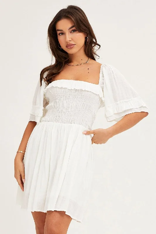 Shine flash dress-White Mini Dress Short Sleeve