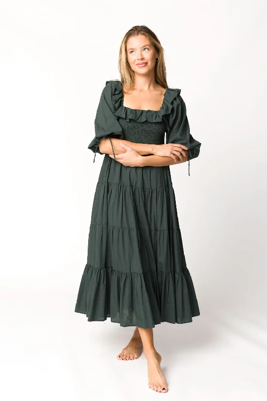 Textured casual dress-Willow Maxi Dress in Emerald Green - Bump Friendly ($30 off)