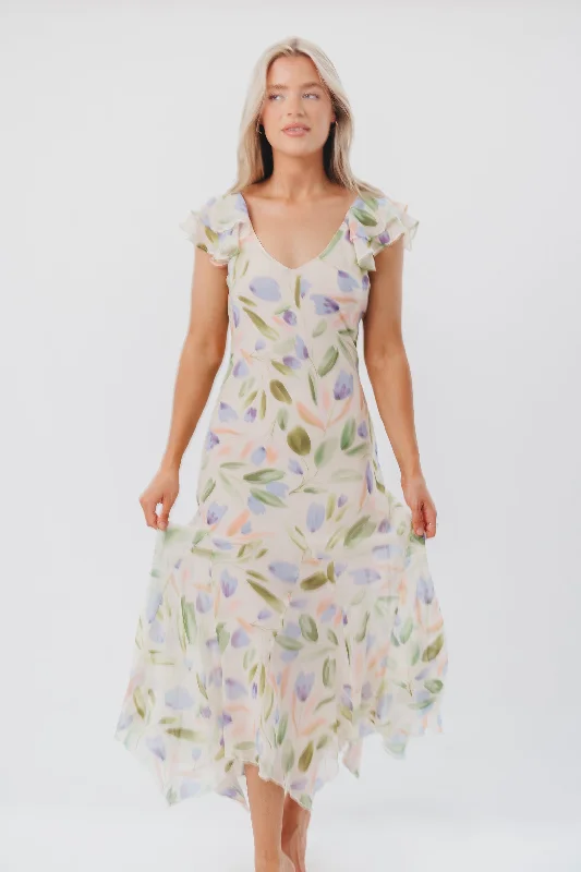 Multi-layer festival dress-ASTR Wisteria Midi Dress in Blue Multi Floral