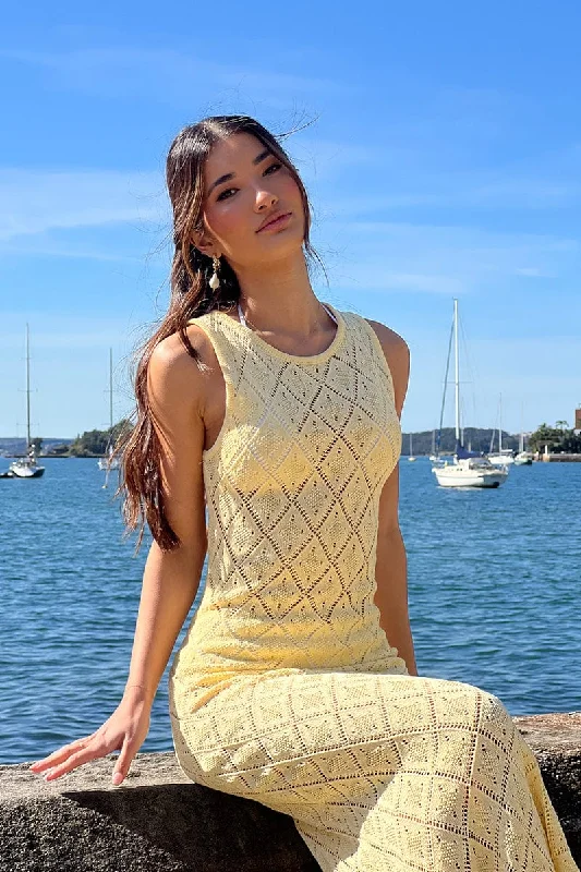 Darling puff dress-Yellow Knit Dress Sleeveless Maxi