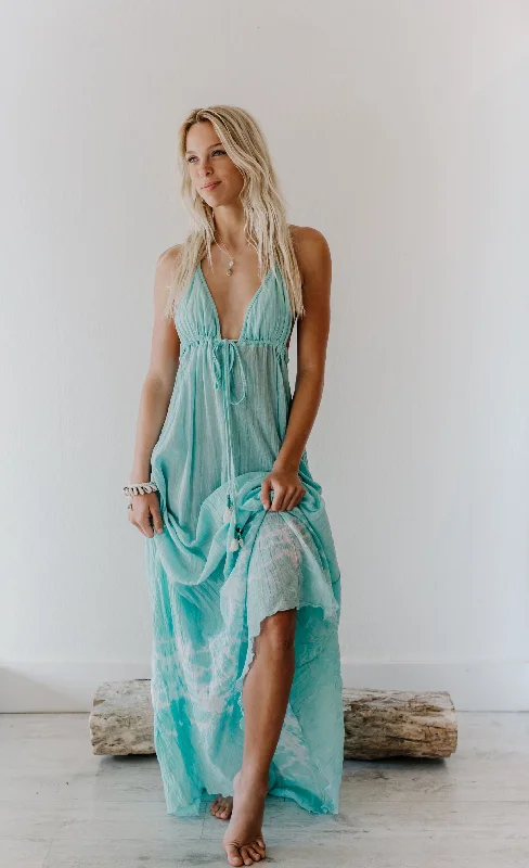 Misty boho dress-Zahara Light Teal Maxi Dress